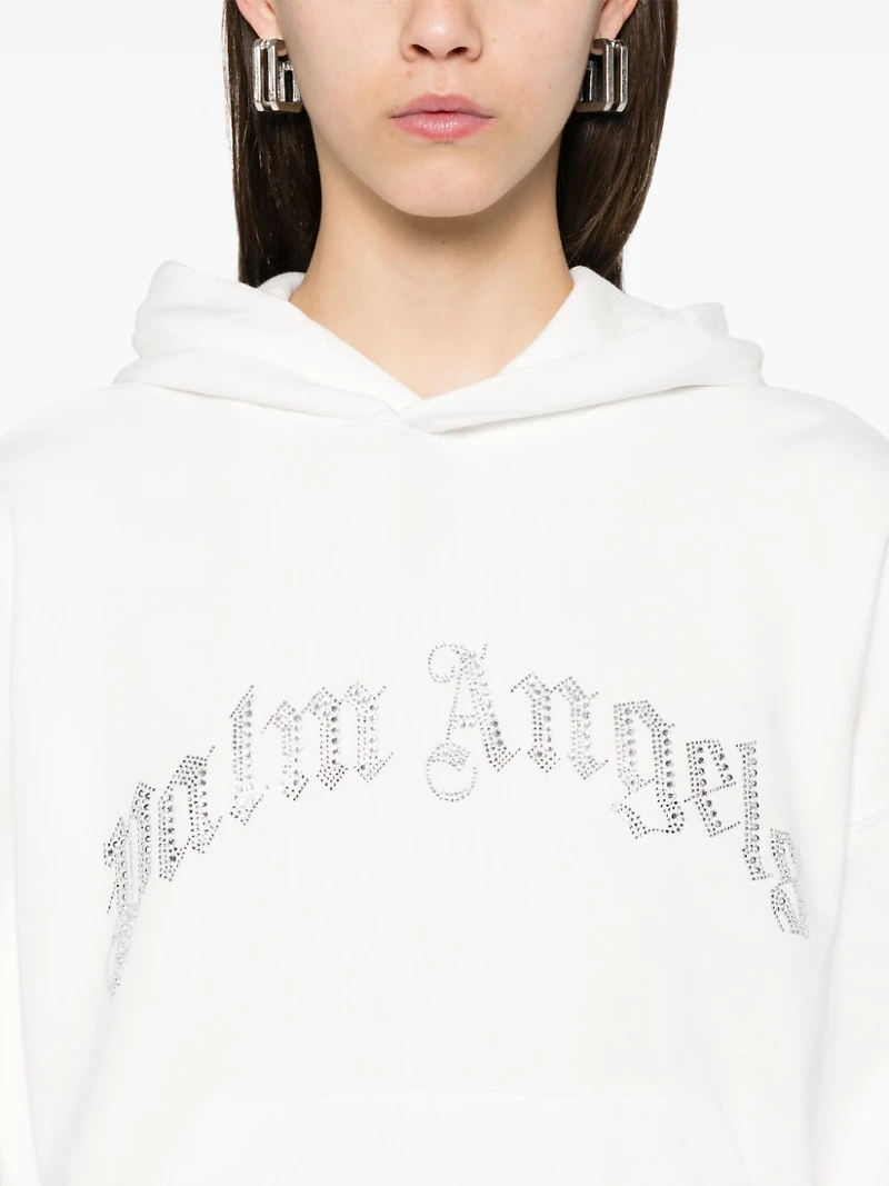PALM ANGELS - White Crystal Logo Hoodie