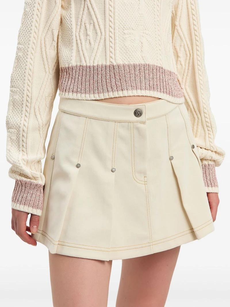 PALM ANGELS - Cream Pleated Mini Skirt