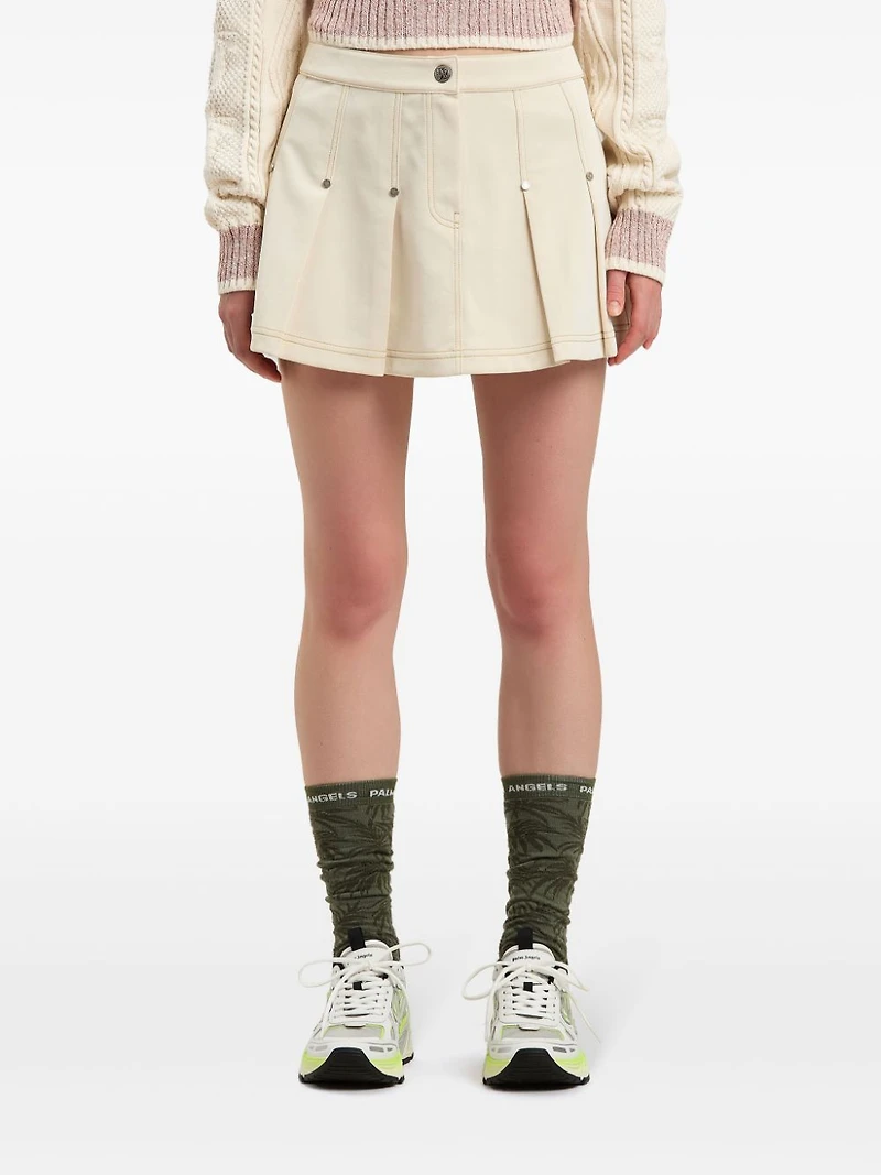 PALM ANGELS - Cream Pleated Mini Skirt