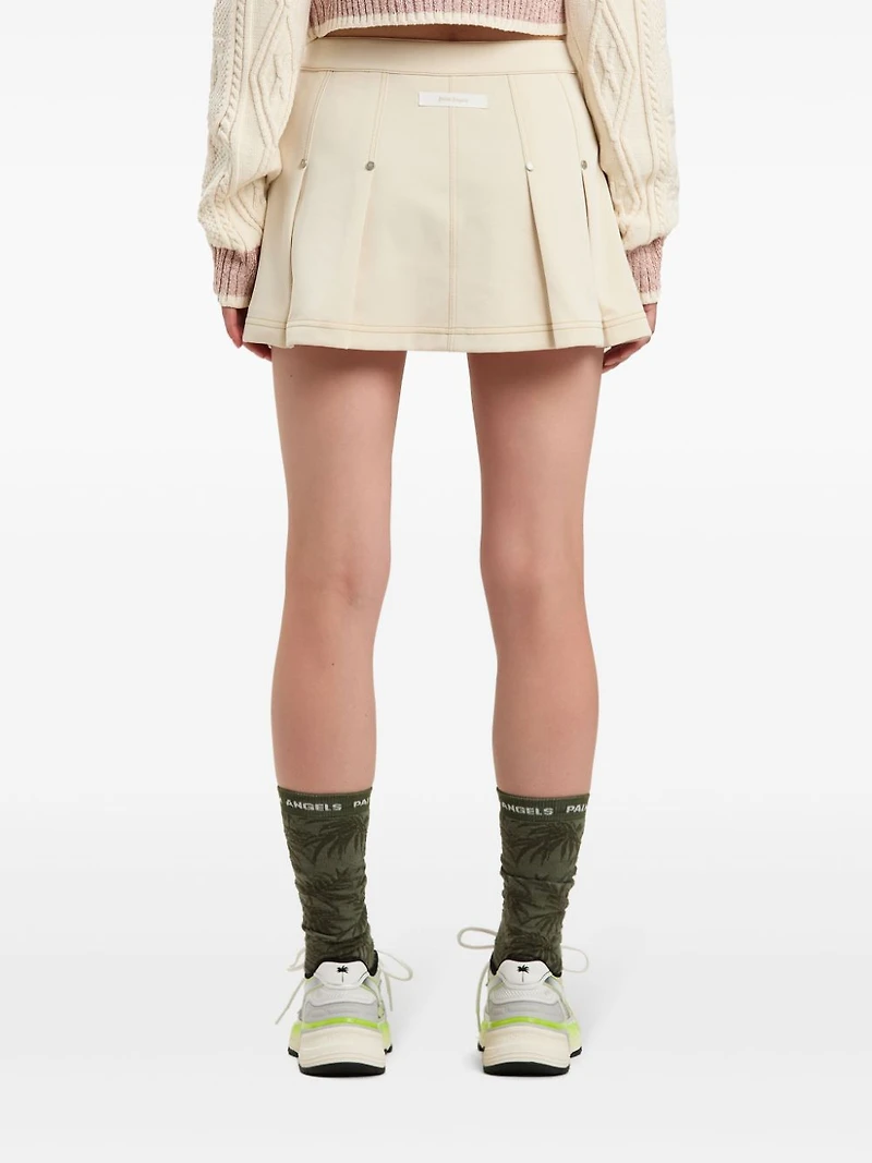 PALM ANGELS - Cream Pleated Mini Skirt