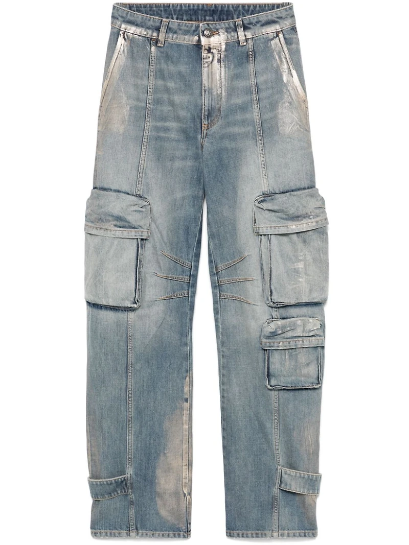 PALM ANGELS - Coated Denim Cargo Jeans