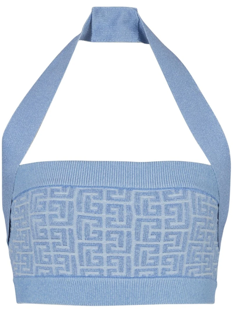 BALMAIN - Labyrinth Knit Halterneck In Blue