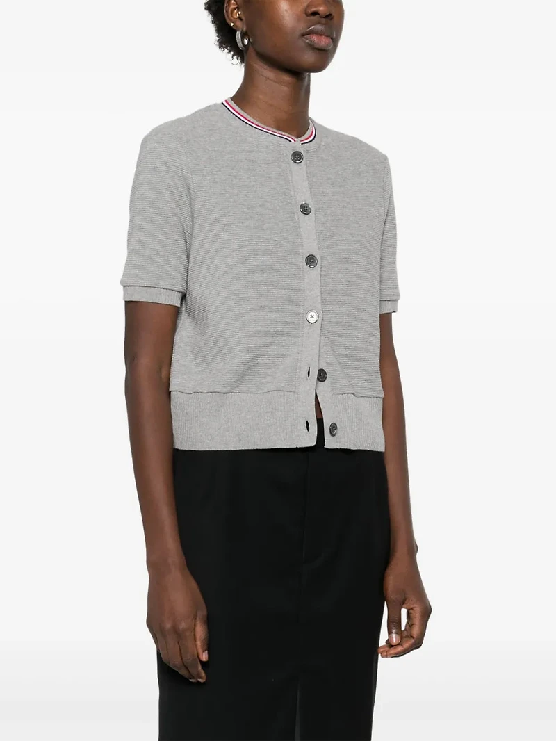 THOM BROWNE - Stipe Waffle Knit Cardigan