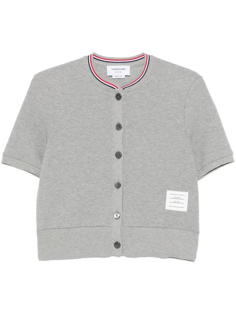 THOM BROWNE - Stipe Waffle Knit Cardigan