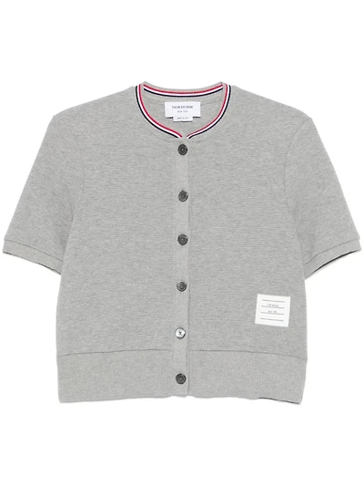 THOM BROWNE - Stipe Waffle Knit Cardigan