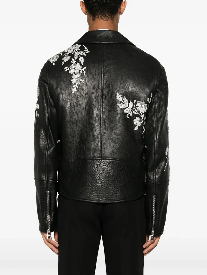 ALEXANDER MCQUEEN - FLORAL EMBROIDERED LEATHER BIKER JACKET