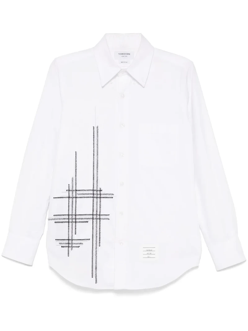 THOM BROWNE - Chain and Blanket Stitch Oxford Shirt