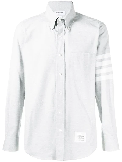 THOM BROWNE - 4-Bar Button Down Shirt in Grey Cotton Flannel