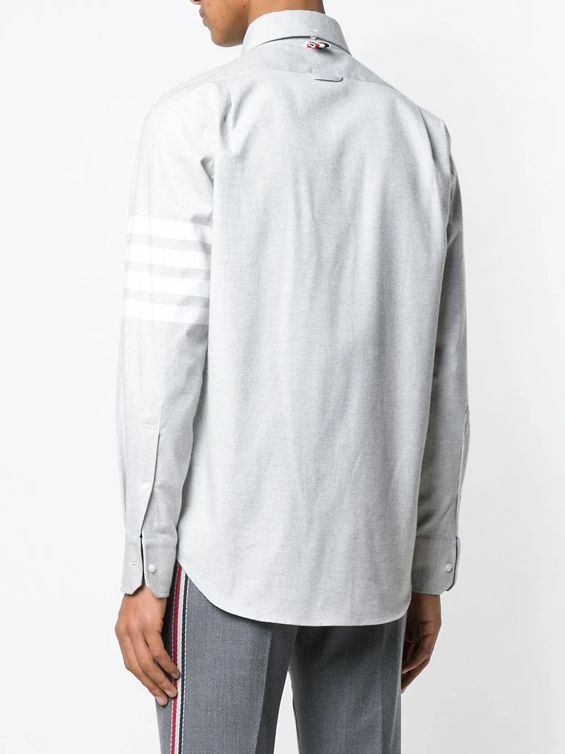 THOM BROWNE - 4-Bar Button Down Shirt in Grey Cotton Flannel