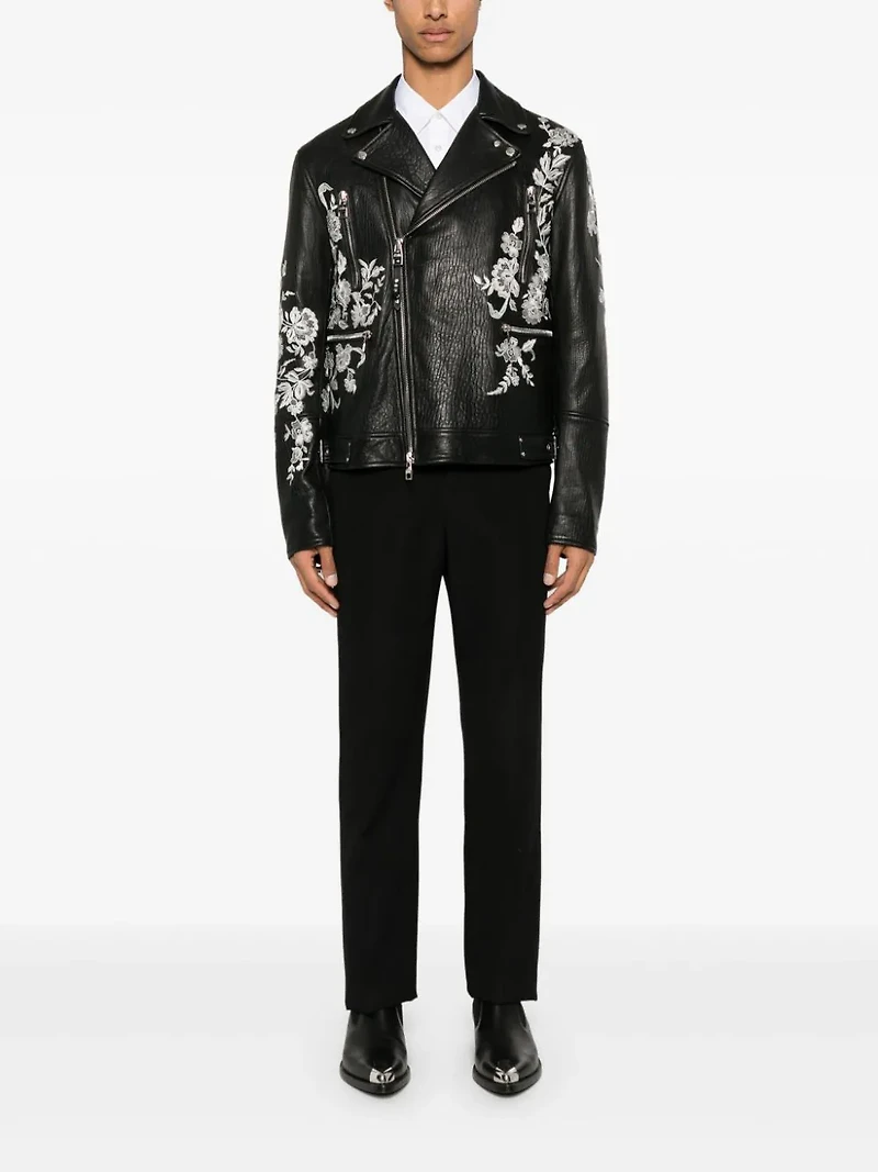 ALEXANDER MCQUEEN - FLORAL EMBROIDERED LEATHER BIKER JACKET