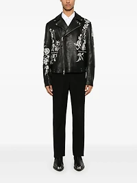 ALEXANDER MCQUEEN - FLORAL EMBROIDERED LEATHER BIKER JACKET
