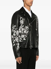 ALEXANDER MCQUEEN - FLORAL EMBROIDERED LEATHER BIKER JACKET