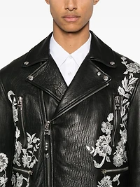 ALEXANDER MCQUEEN - FLORAL EMBROIDERED LEATHER BIKER JACKET