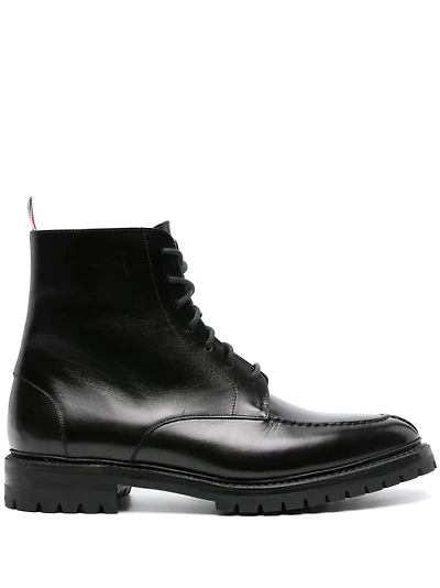 THOM BROWNE - Apron Stitch Boot in Black Calf Leather