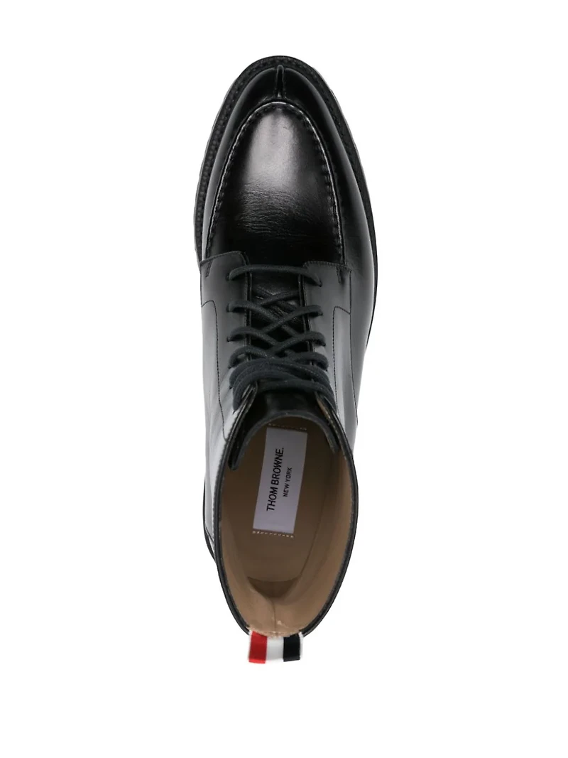 THOM BROWNE - Apron Stitch Boot in Black Calf Leather