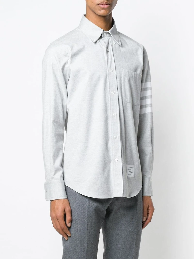 THOM BROWNE - 4-Bar Button Down Shirt in Grey Cotton Flannel