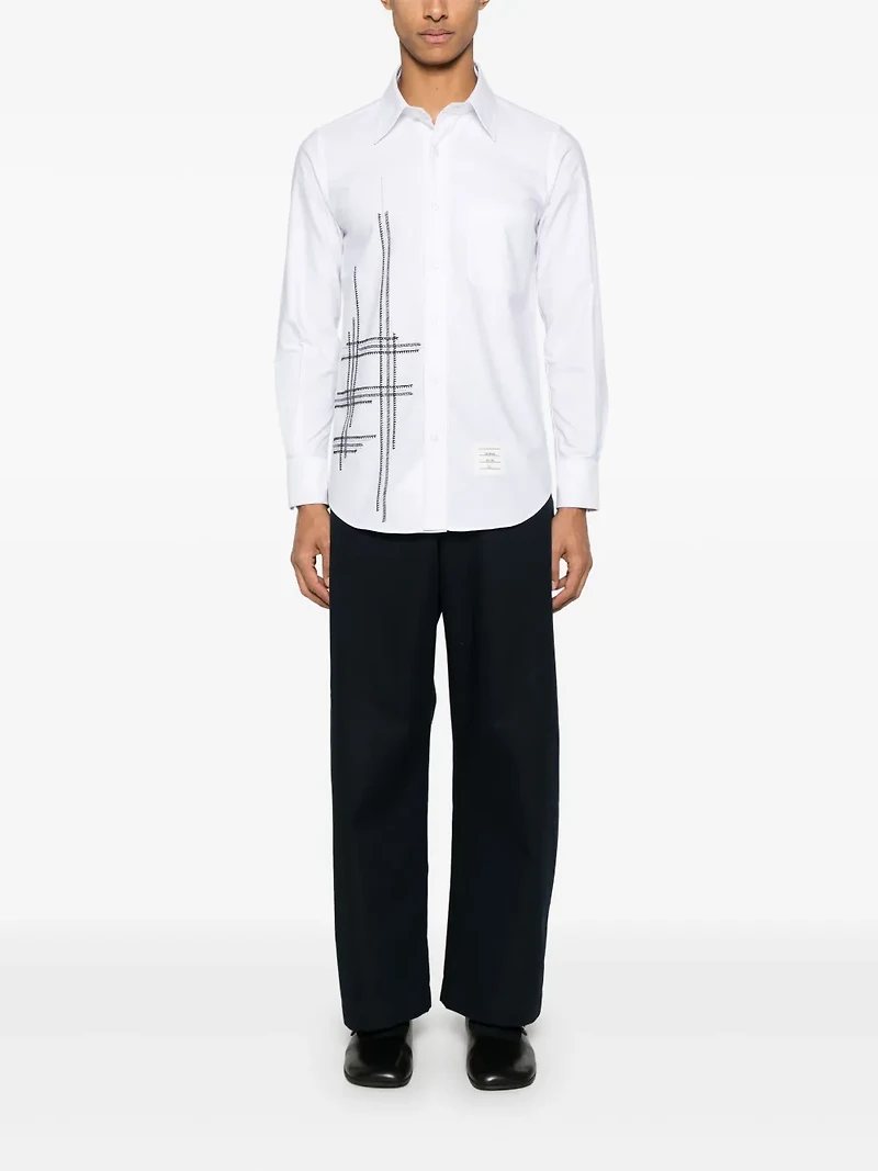 THOM BROWNE - Chain and Blanket Stitch Oxford Shirt