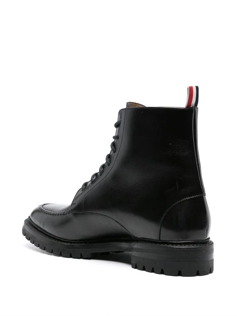 THOM BROWNE - Apron Stitch Boot in Black Calf Leather