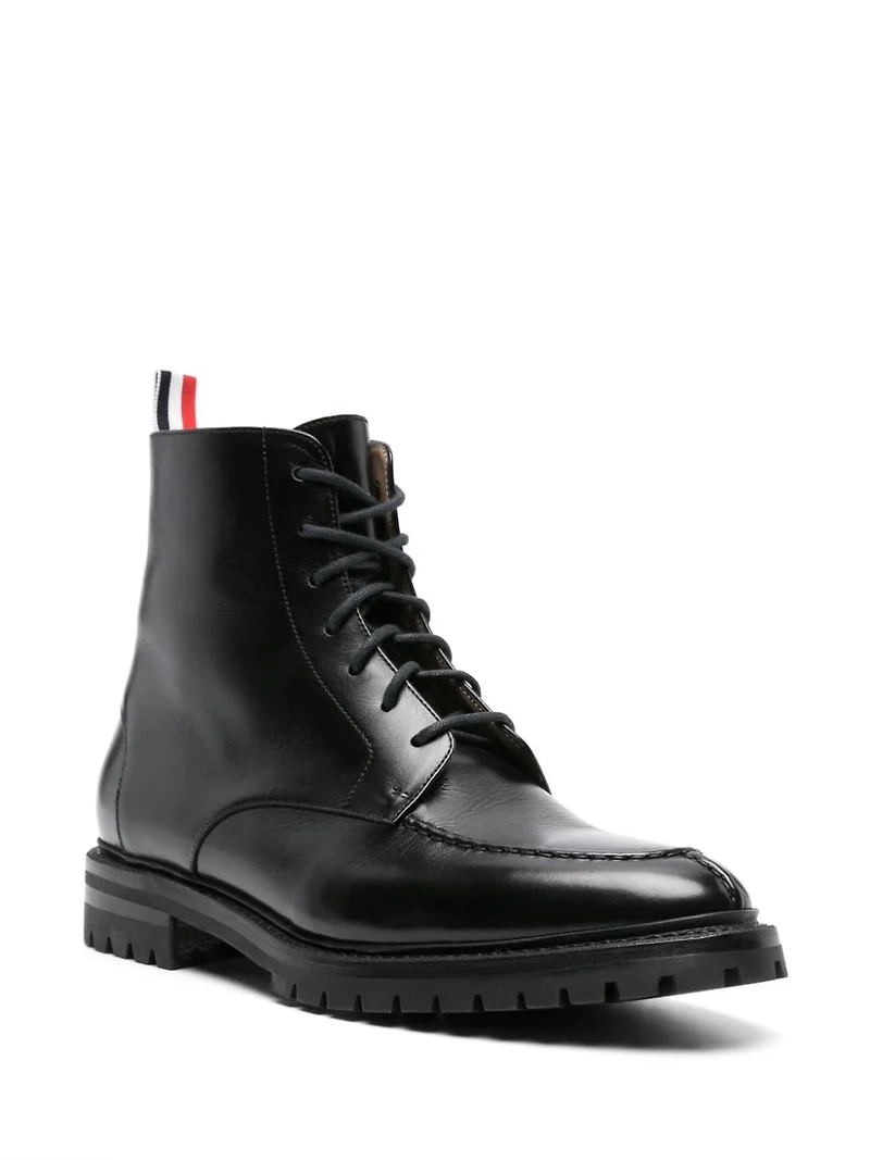 THOM BROWNE - Apron Stitch Boot in Black Calf Leather