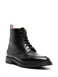 THOM BROWNE - Apron Stitch Boot in Black Calf Leather