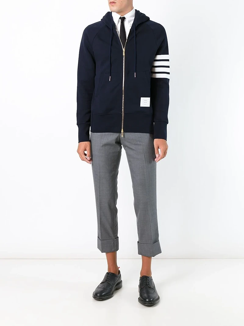THOM BROWNE - 4-Bar Zip Hoodie in Navy