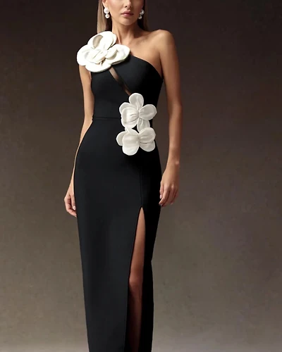 Flower One Shoulde Long  Dress