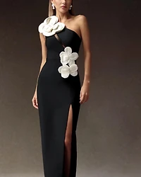 Flower One Shoulde Long  Dress