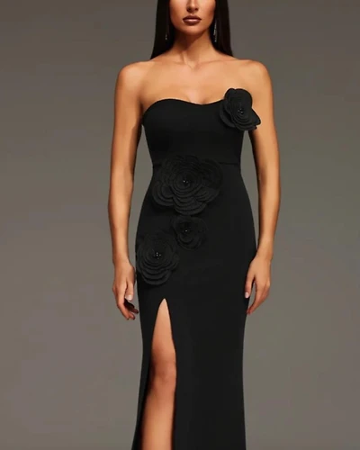 Straplesse long slit dress