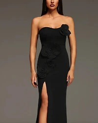 Straplesse long slit dress