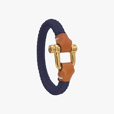 Pulsera Grillete Cordón Trenzado Azul Oro