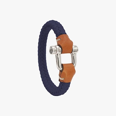 Pulsera Grillete Cordón Trenzado Azul Plata