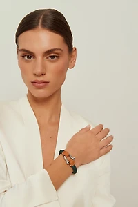 Pulsera Grillete Cordón Trenzado Verde Plata