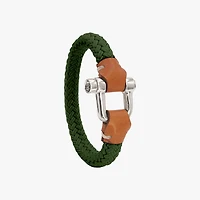 Pulsera Grillete Cordón Trenzado Verde Plata