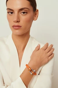 Pulsera Grillete Cordón Trenzado Naranja Plata