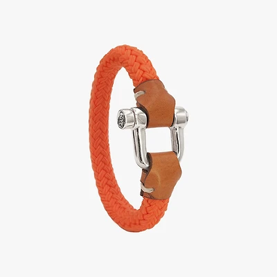 Pulsera Grillete Cordón Trenzado Naranja Plata