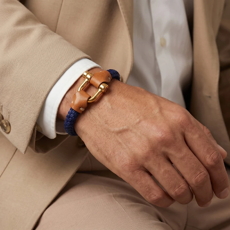 Pulsera Grillete Cordón Trenzado Azul Oro