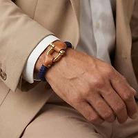 Pulsera Grillete Cordón Trenzado Azul Oro