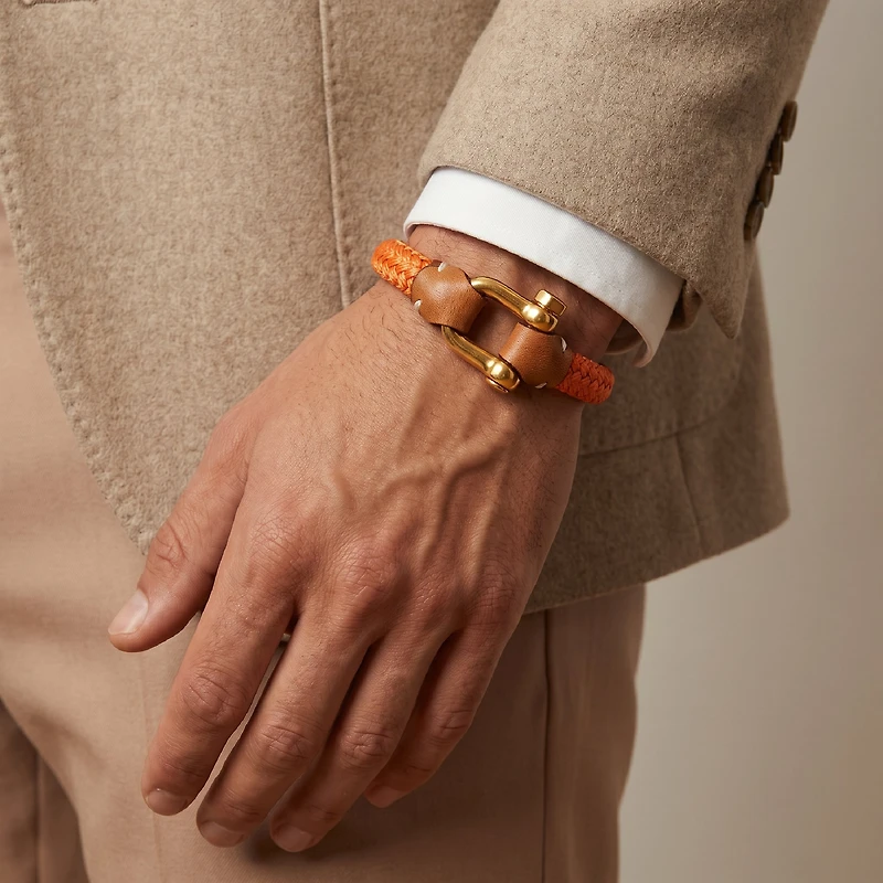 Pulsera Grillete Cordón Trenzado Naranja Oro