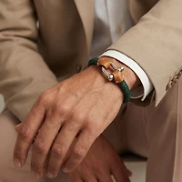 Pulsera Grillete Cordón Trenzado Verde Plata