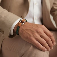 Pulsera Grillete Cordón Trenzado Verde Plata