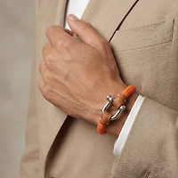 Pulsera Grillete Cordón Trenzado Naranja Plata