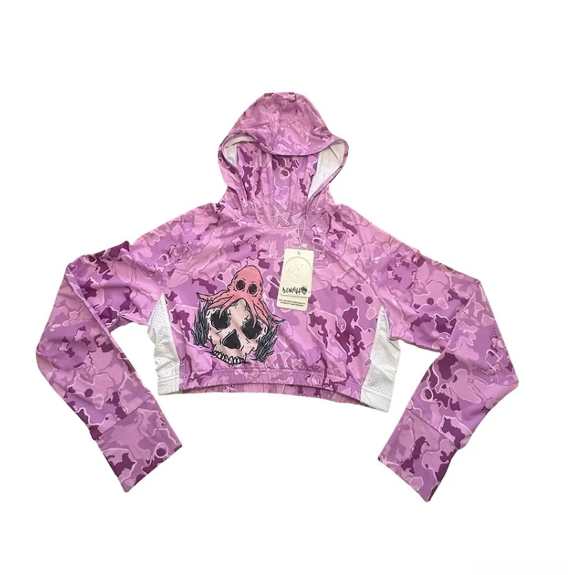 MCrop topped hooded Rashguard 💀🐙 (purple|pink)