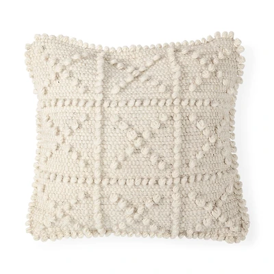 Leroy 18 x 18 Cream Raised Pattern Detail Decorative Pillow Cover