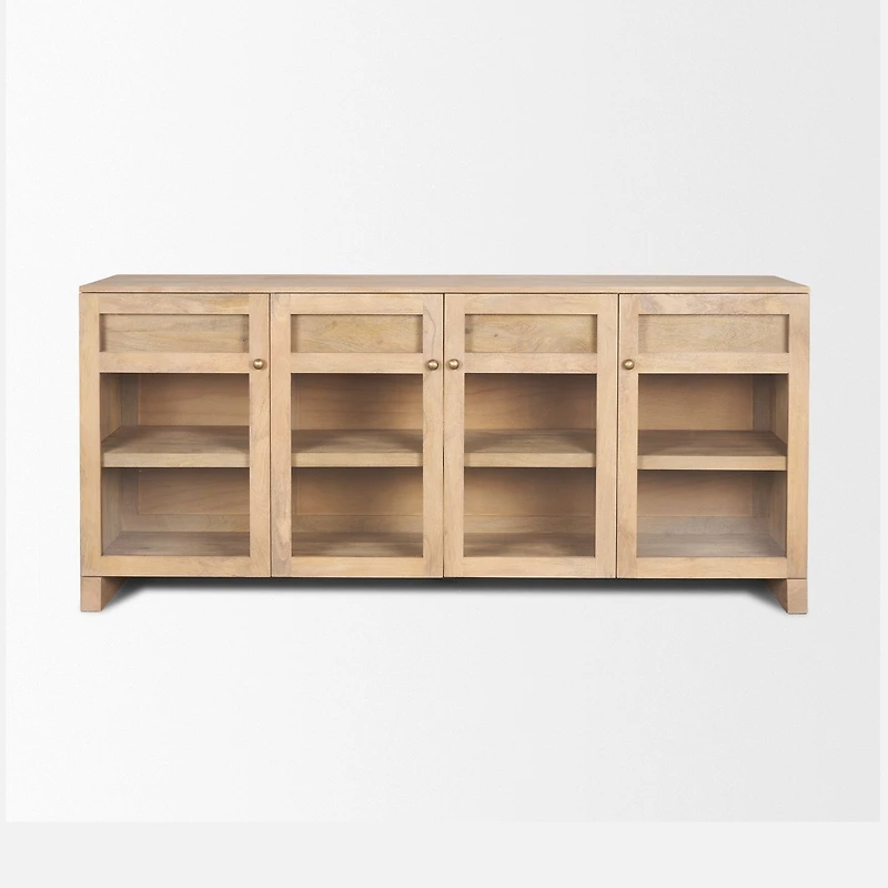 Suri Light Brown Wood w/ Glass Doors Sideboard