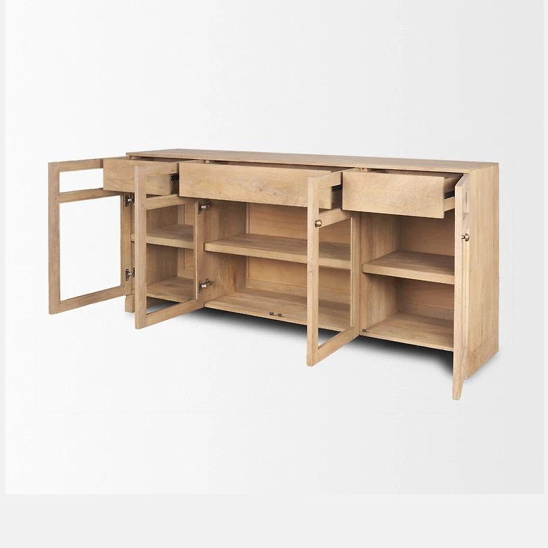 Suri Light Brown Wood w/ Glass Doors Sideboard