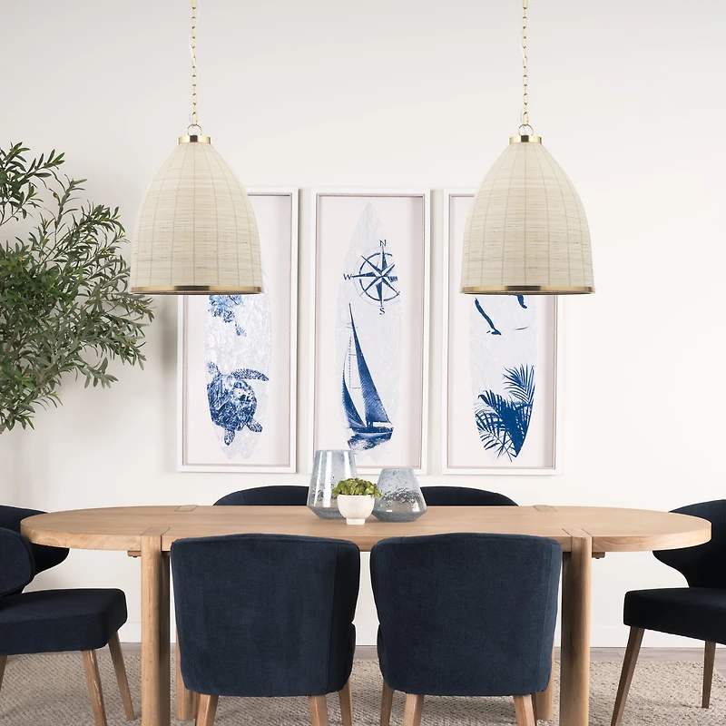 Saliha Cane w/ Brass Metal Pendant Light