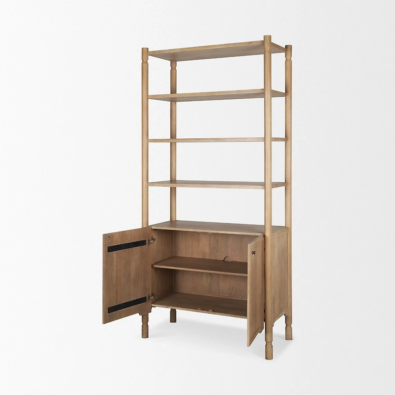 Phil Light Brown Wood 2 Door 3 Shelves Open Shelving Unit