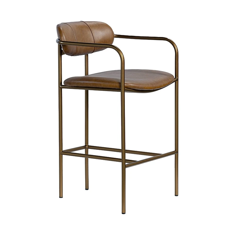 Parker Brown Leather Seat Gold Metal Counter Stool