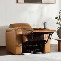 Creston Genuine Leather Power Recliner Chair with Power Headrest – USB/C - LED Lights - Cup Holders & Storage