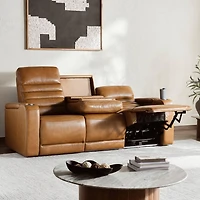 Creston Genuine Leather 3-Seater Power Recliner Sofa with Power Headrest Wireless Charging, USB/C LED lights – Cup Holders & Storage